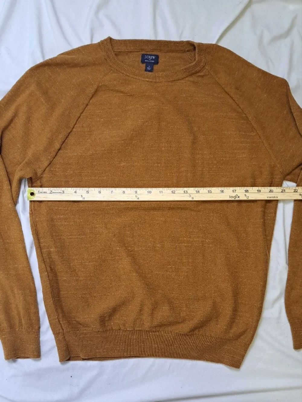 J.Crew Men's Caramel Brown 100% Cotton Raglan Crewneck Sweater Earthy Preppy L